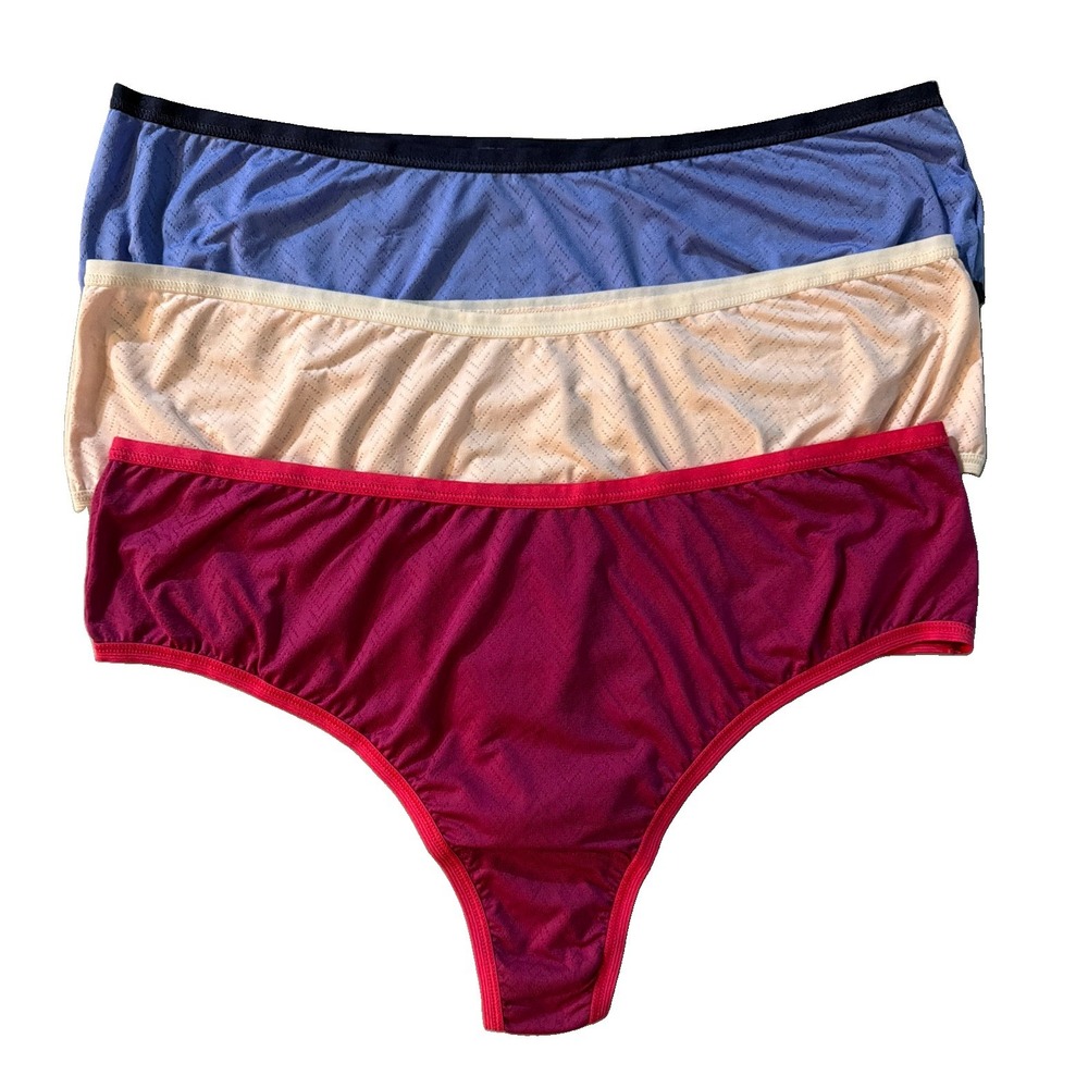 Hanky Panky MoveCalm High Rise Thong 3-Pack L Pink/Ivory/ Blue NWT